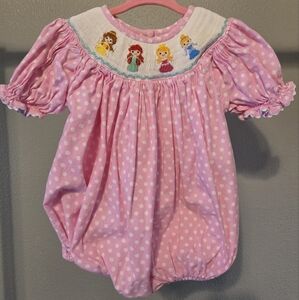 Baby Girl Smocked Bubble Princess Belle Ariel Aurora Cinderella Romper